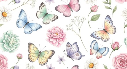 Butterfly and Floral Seamless Pattern Background 