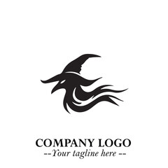 Mystical Black Witch Logo Symbol on White Background for Modern Magical Branding Design Effects