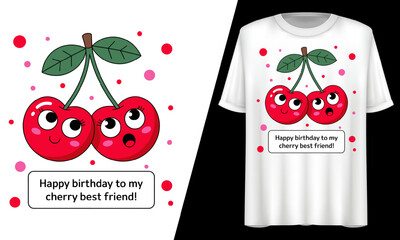 Cherry Best Friend Birthday, Fruit Pun, T-Shirt Design.