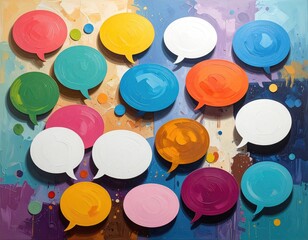 Colorful speech bubble arrangement on vivid painted background