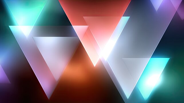 Abstract geometric composition featuring translucent triangles in vibrant colors on a blurred gradient background for creative digital projects