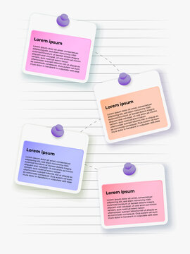 Pastel Sticky Notes Infographic Template on Lined Paper with Push Pins for Presentation