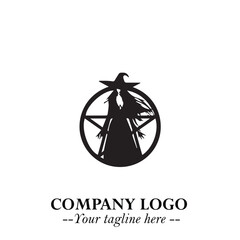 Mystical Black Witch Logo Symbol on White Background for Modern Magical Branding Design Effects