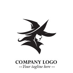 Mystical Black Witch Logo Symbol on White Background for Modern Magical Branding Design Effects