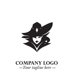 Mystical Black Witch Logo Symbol on White Background for Modern Magical Branding Design Effects