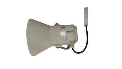 White Electric Megaphone With Cable Isolated On White Background