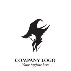 Mystical Black Witch Logo Symbol on White Background for Modern Magical Branding Design Effects