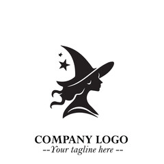 Mystical Black Witch Logo Symbol on White Background for Modern Magical Branding Design Effects