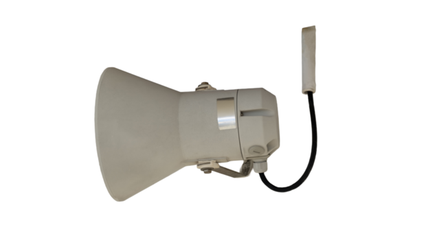 White Electric Megaphone With Cable Isolated On White Background