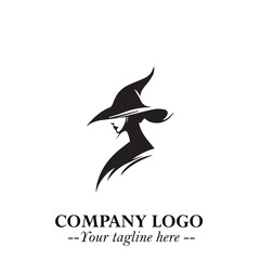Mystical Black Witch Logo Symbol on White Background for Modern Magical Branding Design Effects