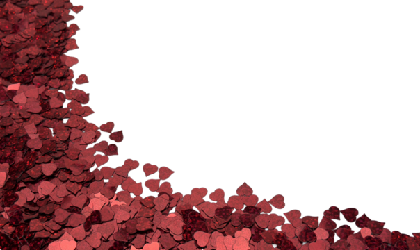 Red Glitter Heart Confetti Bottom And Left Border On White Background - Powered by Adobe