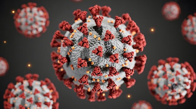Detailed 3 D rendering of S A R S ,Co V 2 virus particles in motion coronavirus covid 19 - Powered by Adobe
