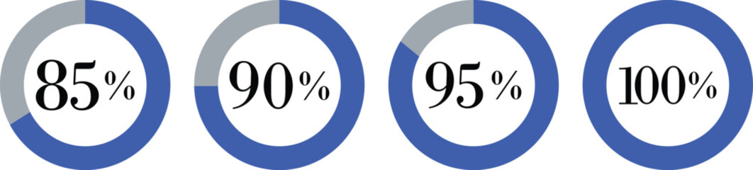 Infographic Circle with Percentage Icon set. Round diagrams icons for infographics from 0 to 100 percent collection.Design for dashboards, UI, reports, and analytics visuals. Vector illustration.