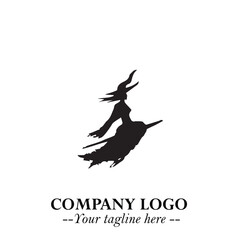Mystical Black Witch Logo Symbol on White Background for Modern Magical Branding Design Effects