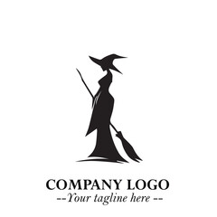 Mystical Black Witch Logo Symbol on White Background for Modern Magical Branding Design Effects