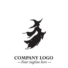 Mystical Black Witch Logo Symbol on White Background for Modern Magical Branding Design Effects