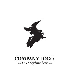 Mystical Black Witch Logo Symbol on White Background for Modern Magical Branding Design Effects