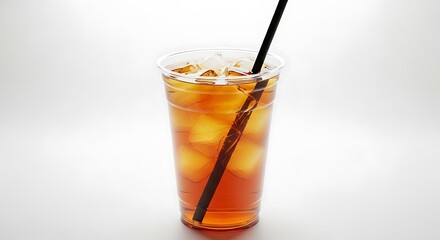 Refreshing Iced Tea in a Clear Plastic Cup with a Straw, Perfect for a Hot Summer Day