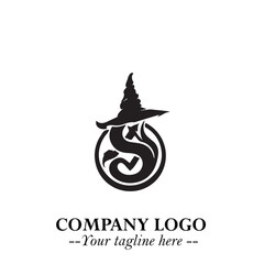 Mystical Black Witch Logo Symbol on White Background for Modern Magical Branding Design Effects