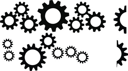 Vector Set of Flat Settings and Data Icons Featuring Gear, Cloud, Lock, and Control Symbols for UI Design.