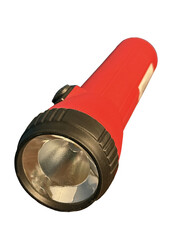 Red Flashlight With Metal Head Isolated On White Background