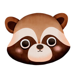 A Cute Watercolor Animal Face Clipart, Cute raccoon face illustration with distinct features and colorful patterns.