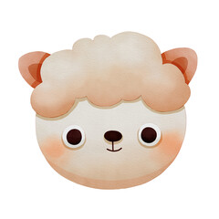 A Cute Watercolor Animal Face Clipart, Cute cartoon sheep illustration with a round face and soft wool.
