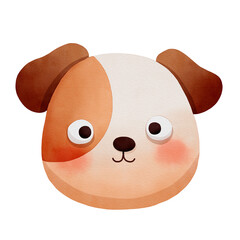 A Cute Watercolor Animal Face Clipart, Cute illustration of a cartoon dog face with prominent features and playful expression.