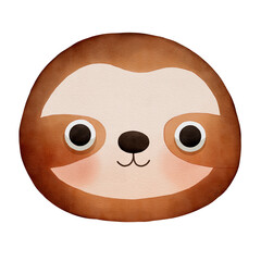A Cute Watercolor Animal Face Clipart, Cute sloth face with large eyes and a friendly expression.