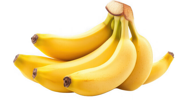 A bunch of ripe yellow bananas clustered together on a black background in a studio setting