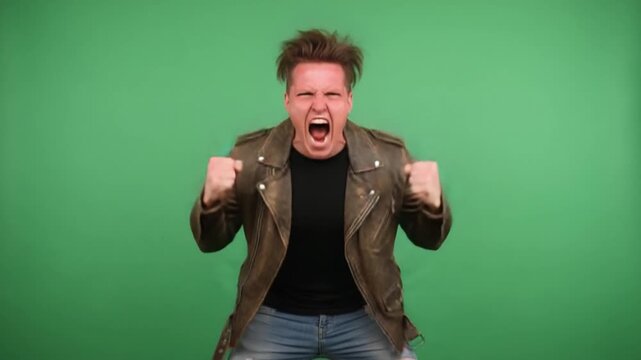 Rage and Fury: A man explodes with intense emotion, fists clenched, expression contorted in a powerful display of inner turmoil against vivid background.