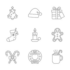 Classic Christmas Symbols and Heartwarming Winter Holiday Line Icons Set