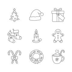 Classic Christmas Eve and Winter Holiday Traditions Line Icons Set