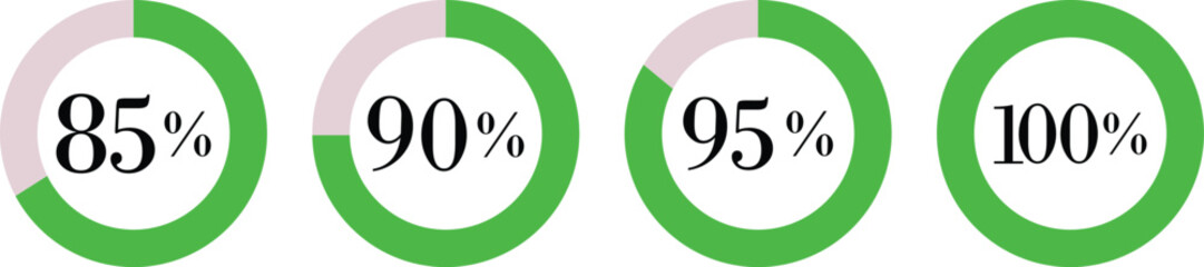 Infographic Circle with Percentage Icon set. Round diagrams icons for infographics from 0 to 100 percent collection.Design for dashboards, UI, reports, and analytics visuals. Vector illustration.
