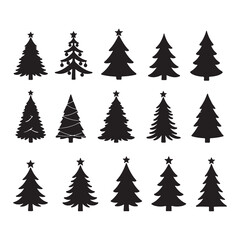 Collection of Christmas Tree Silhouettes with Star and Ornament Details Set