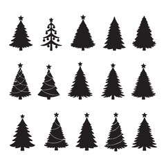 Diverse Collection of Christmas Tree Silhouettes and Icons Set