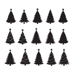 Diverse Christmas Tree Silhouettes with Star Toppers for Holiday Designs Set