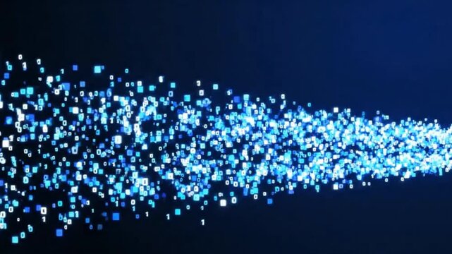 Abstract Digital Data Flowing Stream of Blue Cubes