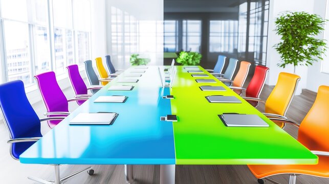 Contemporary Conference Room with Vibrant Design and Creative Business Atmosphere, an Ideal Seminar Venue for Professional Meeting
