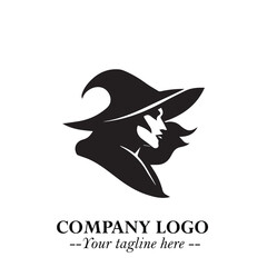 Mystical Black Witch Logo Symbol on White Background for Modern Magical Branding Design Effects