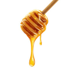 Honey isolated on white or transparent background. Jar with honey and honey dipper with drop of honey