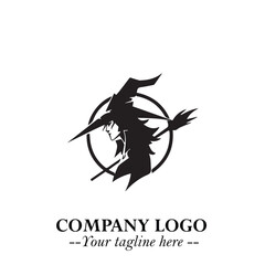 Mystical Black Witch Logo Symbol on White Background for Modern Magical Branding Design Effects