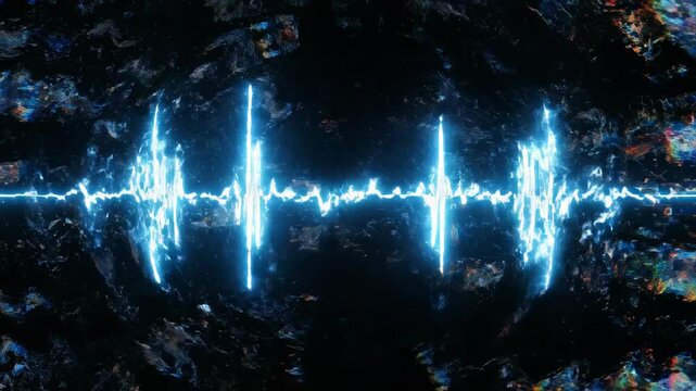 Pulse of Energy: Abstract image of a vibrant, electric blue waveform pulsating amidst a darkened, textured backdrop, suggesting sound, energy, or technological advancement. 