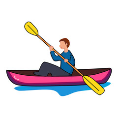 Illustration of Man Kayaking pink on Water