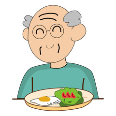 An Illustration of Senior Man eating of Food
