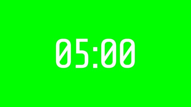 Digital timer counting down from two minutes on vibrant green screen background animation