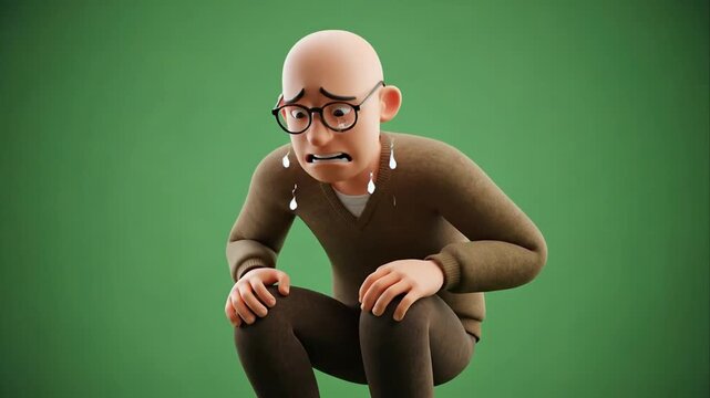 Animated cartoon character portrait with eyeglasses against green backdrop