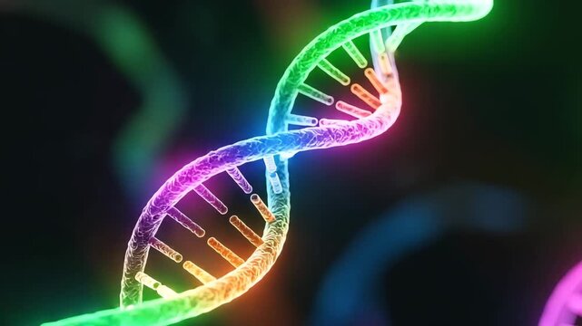 Animated render of a colorful dna helix showing the complexity of genetics - Powered by Adobe