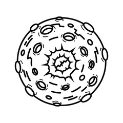 Stylized Exploding Planet or Moon with Craters Line Art