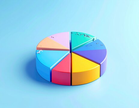 Colorful pie chart segments on blue background - Powered by Adobe